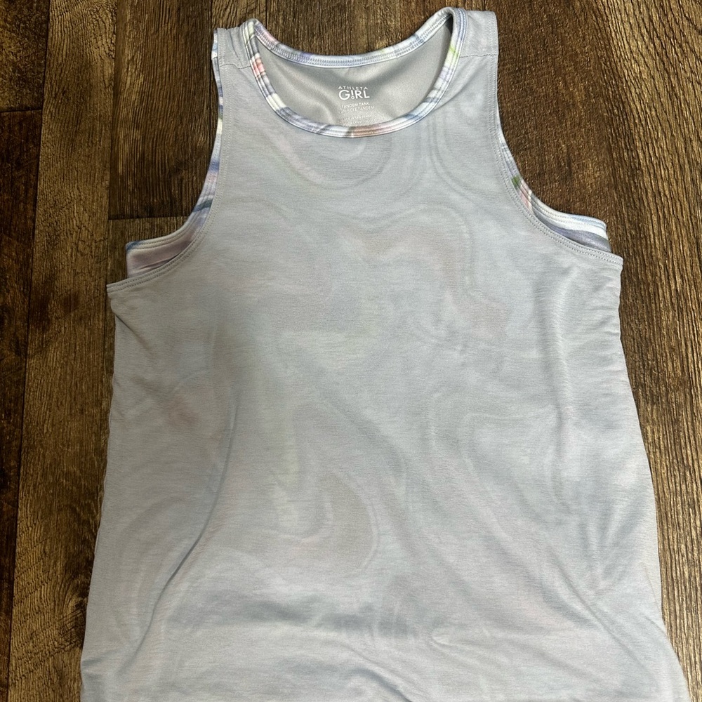 Athleta Girls Light Blue Tank Top with Plaid Trim